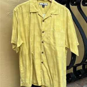 Tommy Bahama Men's Silk Camp Shirt Relax It's Only Money, Mustard Yellow Medium